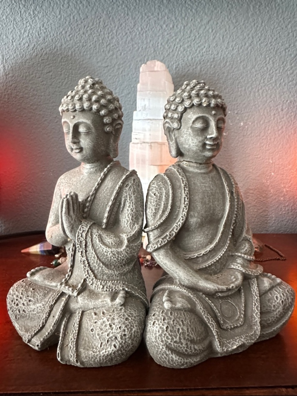 Gray Buddha Statue Pair Home Accent - Meditative Cement Sculptures